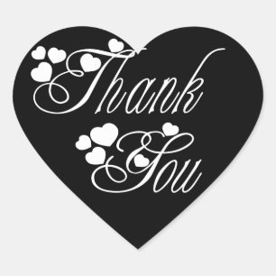 Black And White Thank You Love Hearts - Wedding Heart Sticker