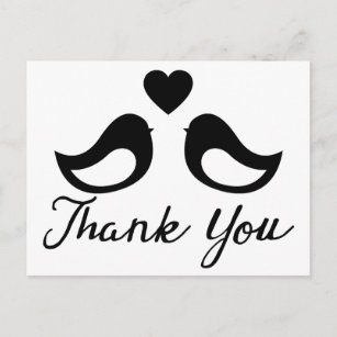 Black And White Thank You Lovebirds & Hearts Postcard