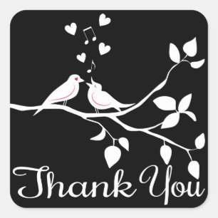 Black and White Thank You Lovebirds Wedding Party Square Sticker