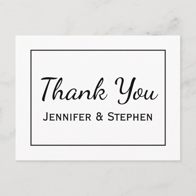 Black and White Thank You Minimalist Wedding Party Postcard (Front)