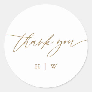 Black and White Thank You Monogram Wedding Classic Round Sticker