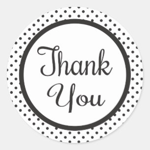 Black And White Thank You Polka Dots Classic Round Sticker