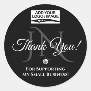 Black and White Thank You Rhinestone Glam Elegant Classic Round Sticker