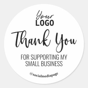 Black And White Thank You Supporting Business Logo Classic Round Sticker