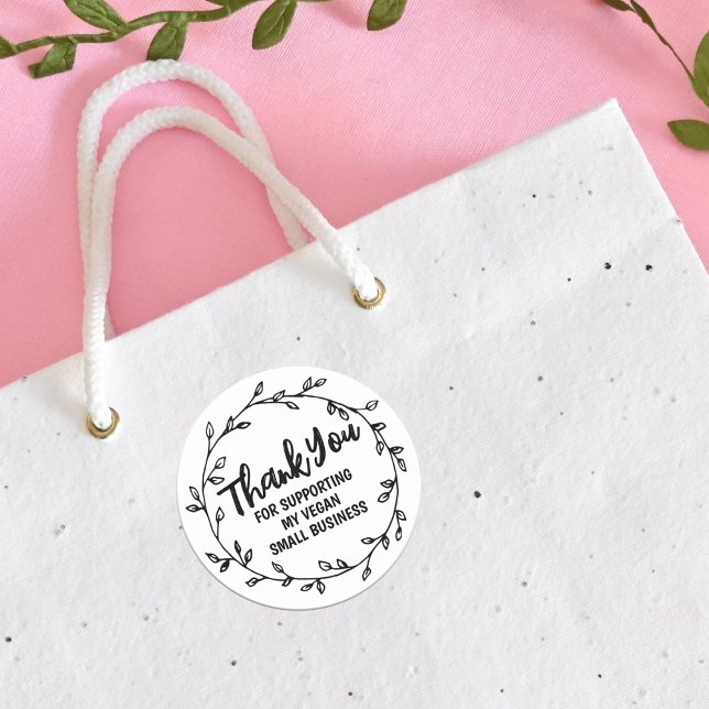 Black and White Thank You Vegan Small Business  Classic Round Sticker (Creator Uploaded)
