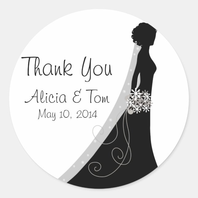 Black and White Thank You Wedding Stickers (Front)