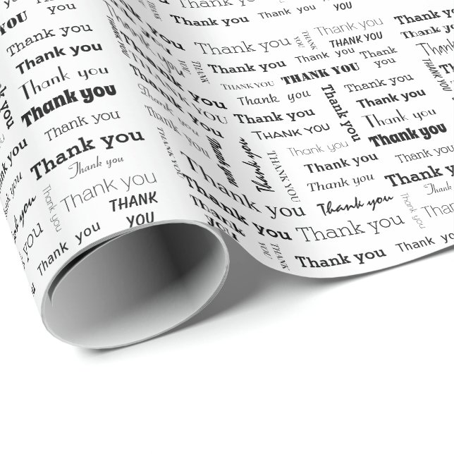 Black and White Thank You Wrapping Paper (Roll Corner)