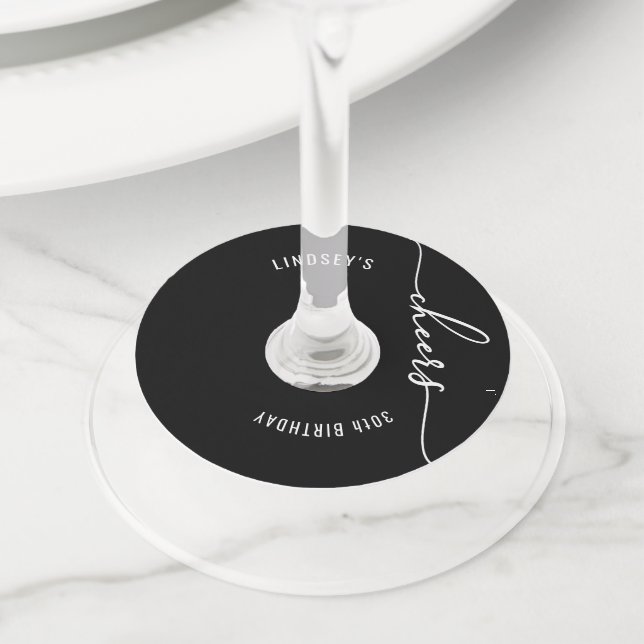 Black and White Theme Party Wine Glass Tag (Close Up)
