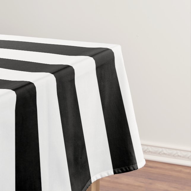 Black and White Thick Stripes Tablecloth (In Situ)