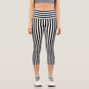Black and White Thin Stripes Capri Leggings