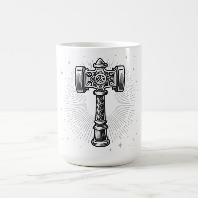 Black and white Thor's Hammer Mjolnir Coffee Mug (Center)