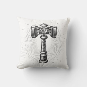 Black and white Thor's Hammer Mjolnir Cushion