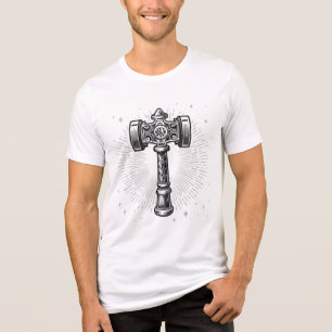 Black and white Thor's Hammer Mjolnir Tri-Blend Shirt