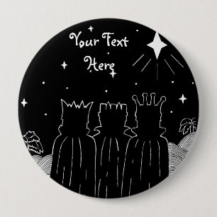 black and white three kings and star christmas  10 cm round badge