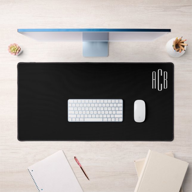 Black and White Three Letter Monogram Top Corner Desk Mat (Office 1)
