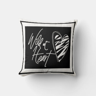 Black and white throw pillow “Wild at Heart”