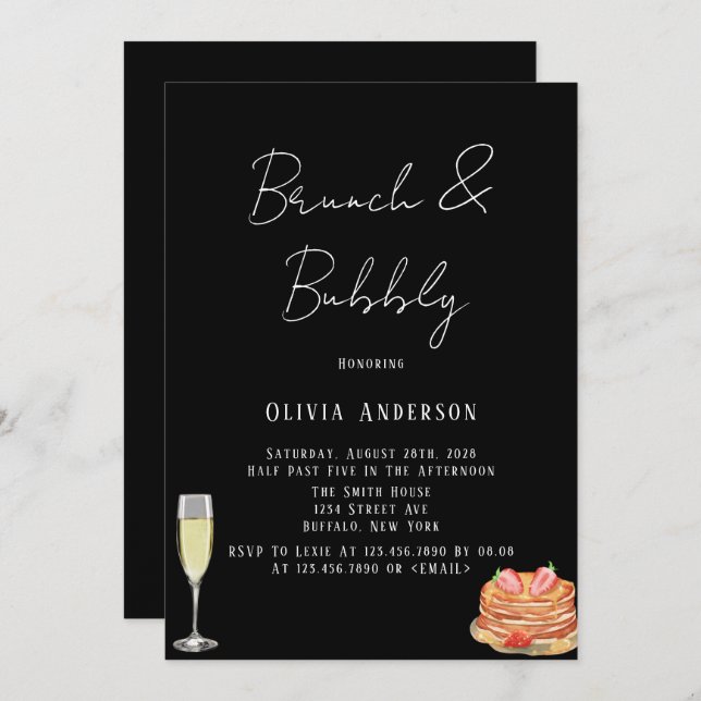 Black and White Tie Pancake Brunch & Bubbly Invita Invitation (Front/Back)