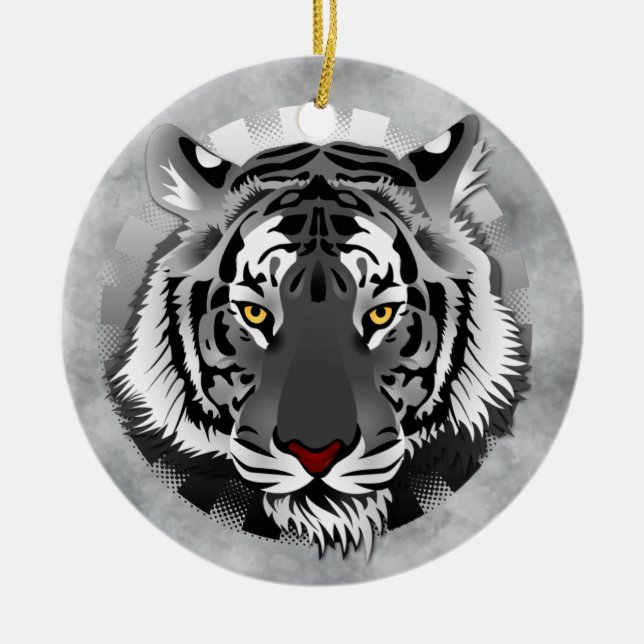 Black And White Tiger Ceramic Tree Decoration (Front)