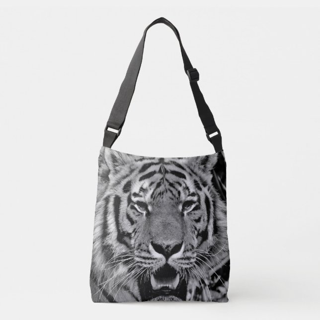Black and White Tiger Face Crossbody Bag (Front)