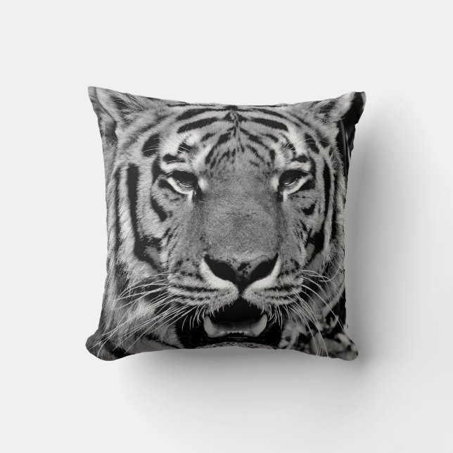 Black and White Tiger Face Cushion (Front)