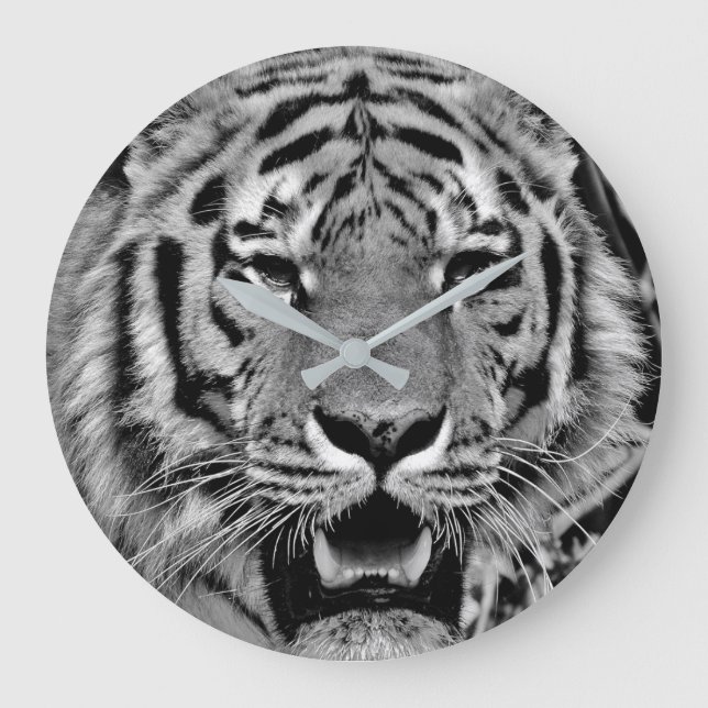 Black and White Tiger Face Large Clock (Front)