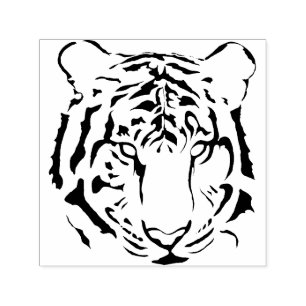 Black and White Tiger Face Stripes Silhouette Self-inking Stamp