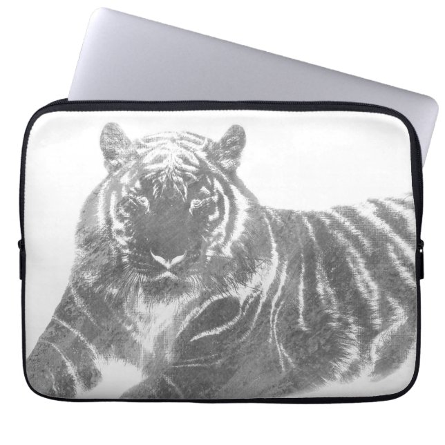 Black and White Tiger Laptop Sleeve (Front)