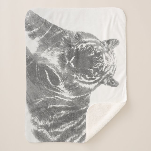 Black and White Tiger Sherpa Blanket (Front)