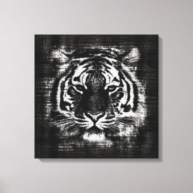 Black and White Tiger Vintage Wrapped Canvas (Front)