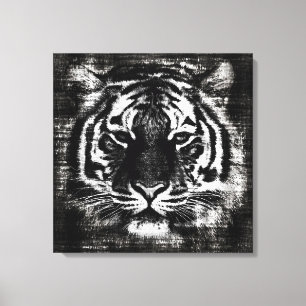 Black and White Tiger Vintage Wrapped Canvas