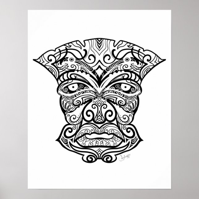 Black and White Tiki Mask Poster (Front)