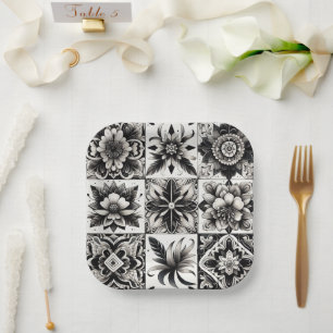 Black and White Tile Paper Plate