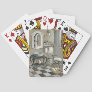 Black and White Tiled French Bathroom Playing Cards