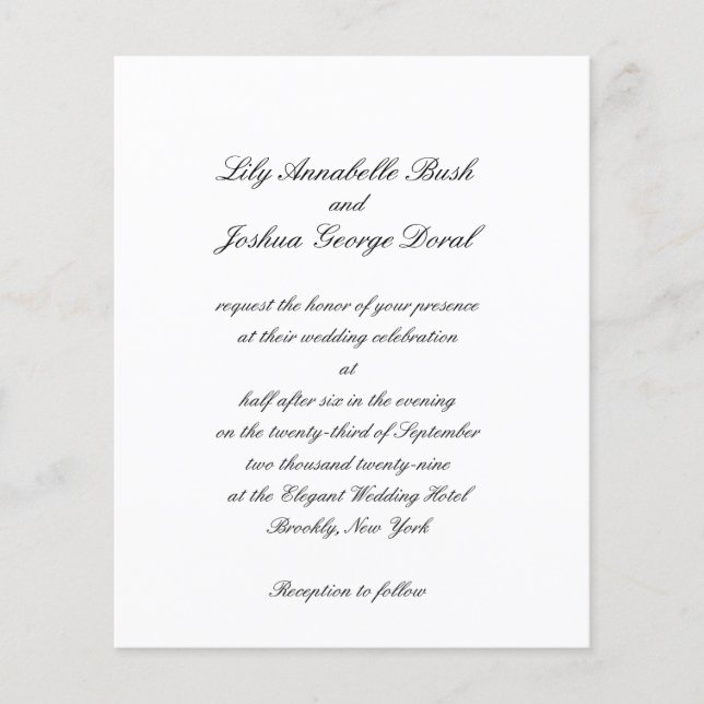 Black and White Timeless Budget Wedding Invitation Flyer (Front)