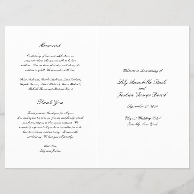 Black and White Timeless Budget Wedding Program Flyer (Front)