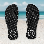 Black and White Tiny Dots Monogram<br><div class="desc">Custom printed flip flop sandals with a cute girly polka dot pattern and your custom monogram or other text in a circle frame. Click Customise It to change text fonts and colours or add your own images to create a unique one of a kind design!</div>