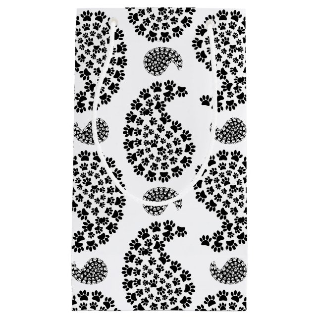 Black And White Tiny Paw Print Paisley Pattern Small Gift Bag (Front)