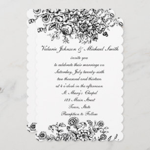 Black and White Toile, Custom Wedding Invitation