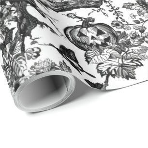 Black and White Toile Halloween  Wrapping Paper
