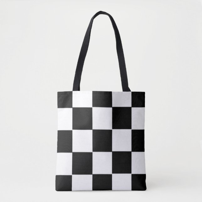 Black and White Tote Bag Large Chequerboard (Front)