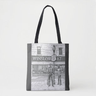 BLACK AND WHITE TOTE OF WINSLOW AZ BAG