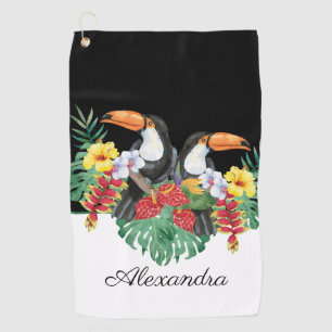 Black and White toucan tropical Monogram Name Golf Towel