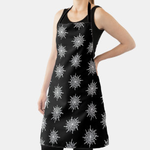 Black and White Treble Clef Snowflake Pattern Apron