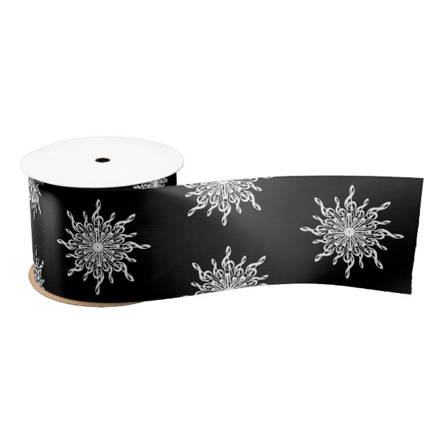 Black and White Treble Clef Snowflake Pattern Satin Ribbon (Spool)