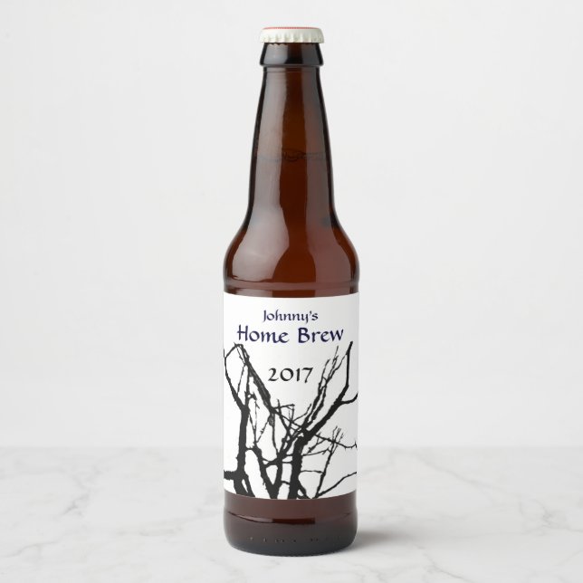 Black and White Tree Branch Abstract Beer Label (Front)