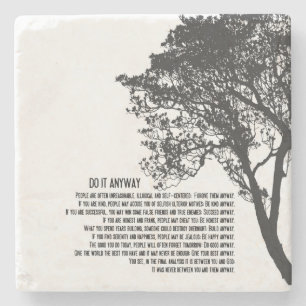 Black and White Tree Do It Anyway Stone Coaster