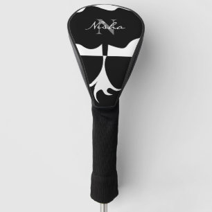 Black and White Tree Monogram Name Golf Head Cover