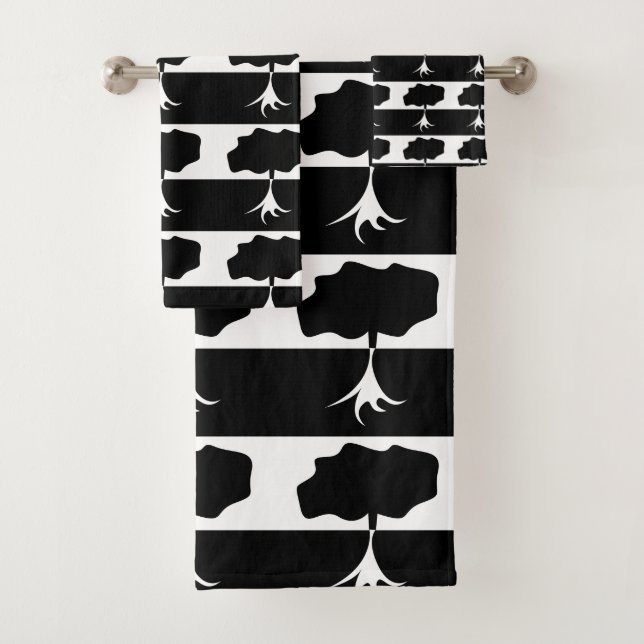 Black and White Tree Nature Pattern Bath Towel Set (Insitu)