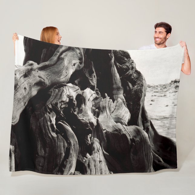 Black and White Tree Roots Fleece Blanket (In Situ)