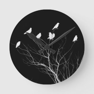 Black And White Tree Round Clock